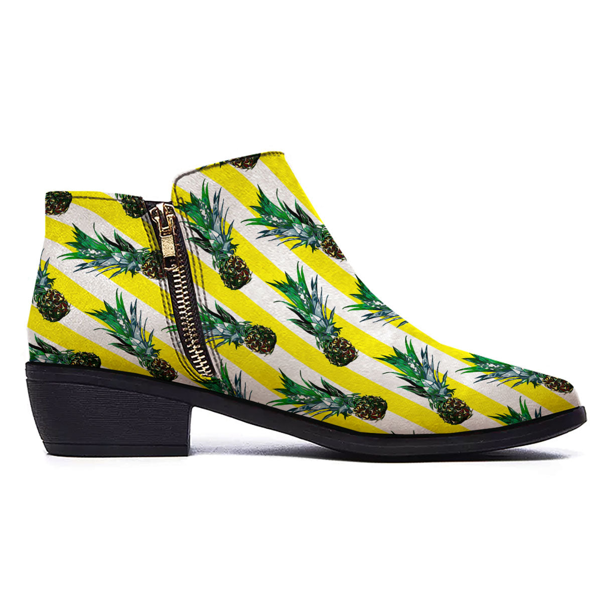 Pineapple Striped Yellow Print Pattern Ankle Boots-grizzshop
