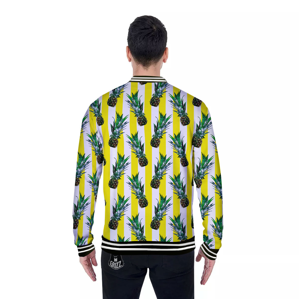 Pineapple Striped Yellow Print Pattern Baseball Jacket-grizzshop