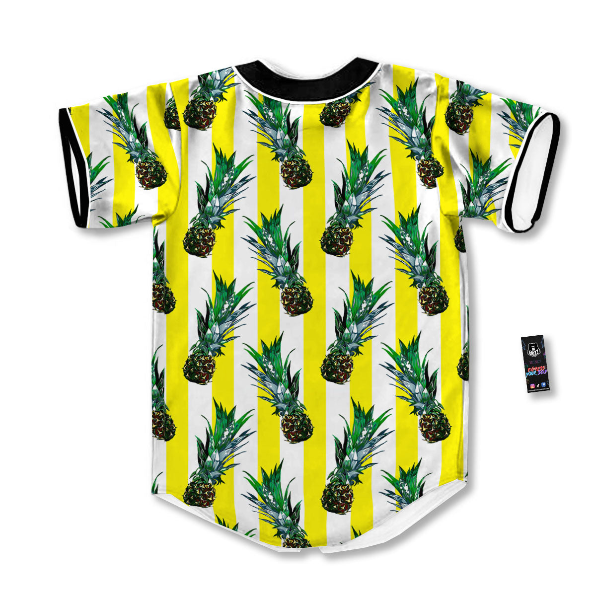 Pineapple Striped Yellow Print Pattern Baseball Jersey-grizzshop