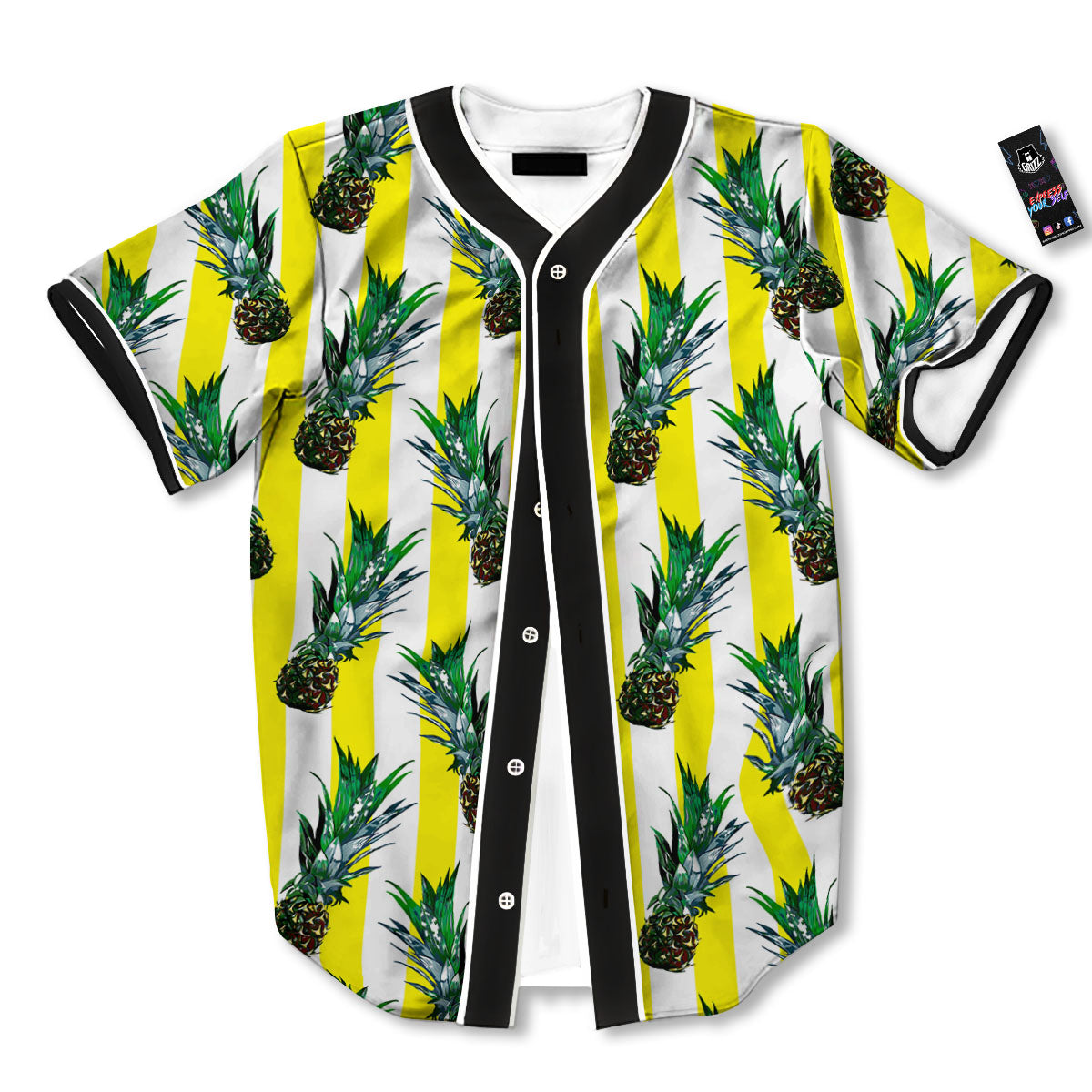 Pineapple Striped Yellow Print Pattern Baseball Jersey-grizzshop