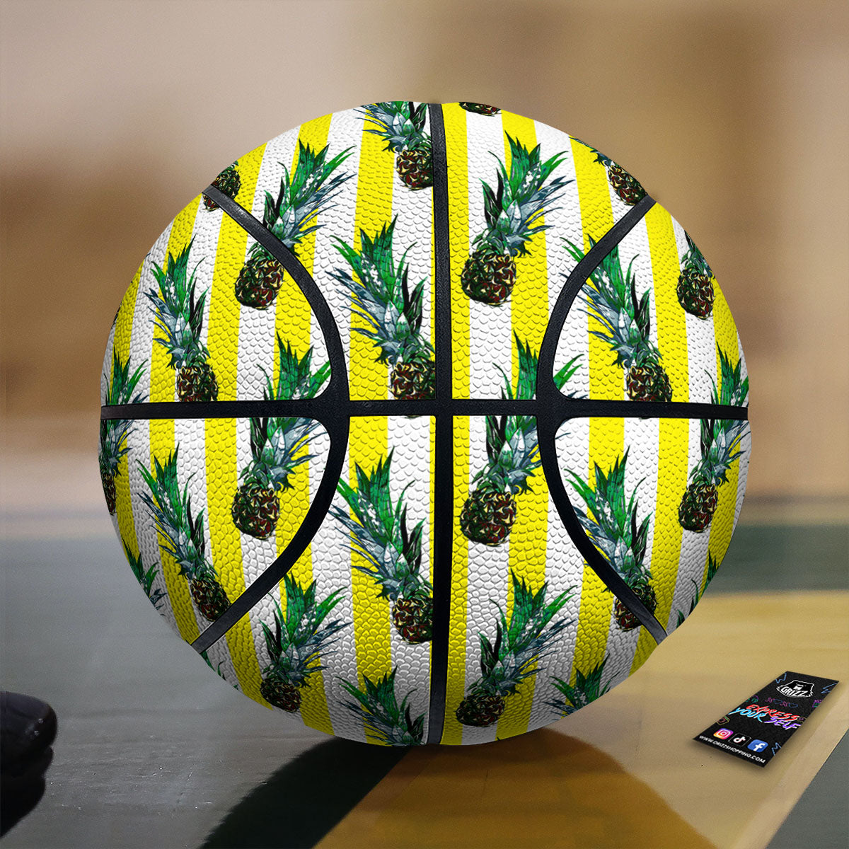 Pineapple Striped Yellow Print Pattern Basketball