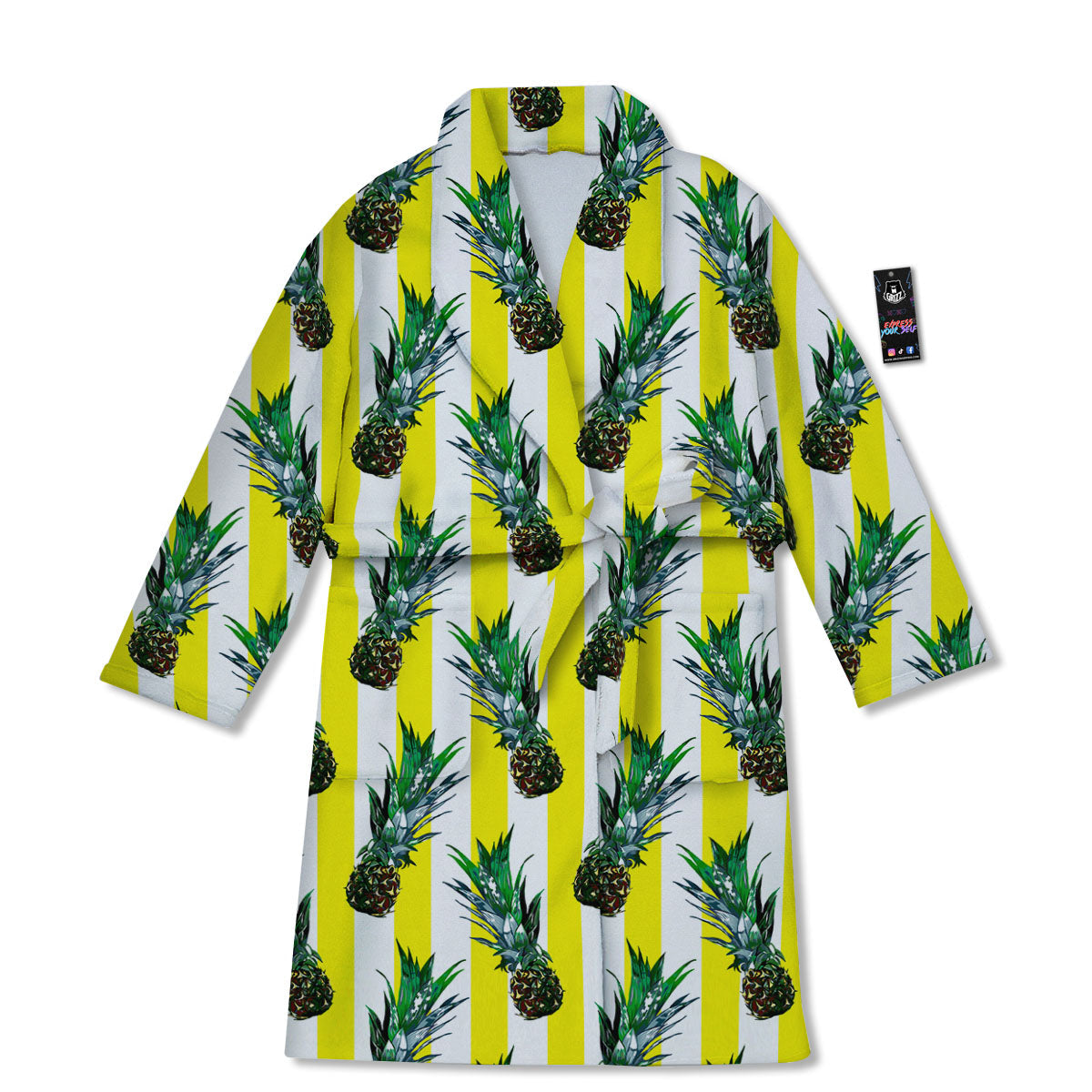 Pineapple Striped Yellow Print Pattern Bathrobe-grizzshop