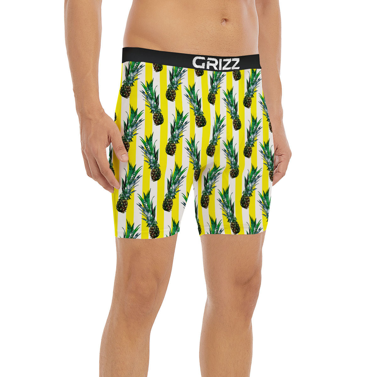 Pineapple Striped Yellow Print Pattern Boxer Briefs-grizzshop