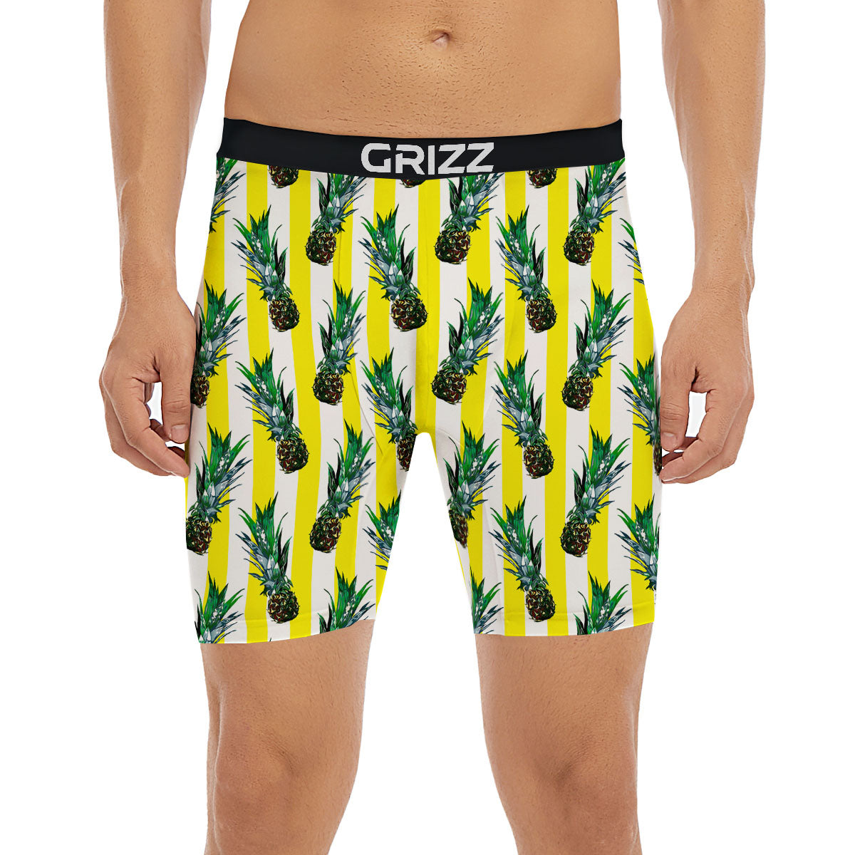 Pineapple Striped Yellow Print Pattern Boxer Briefs-grizzshop