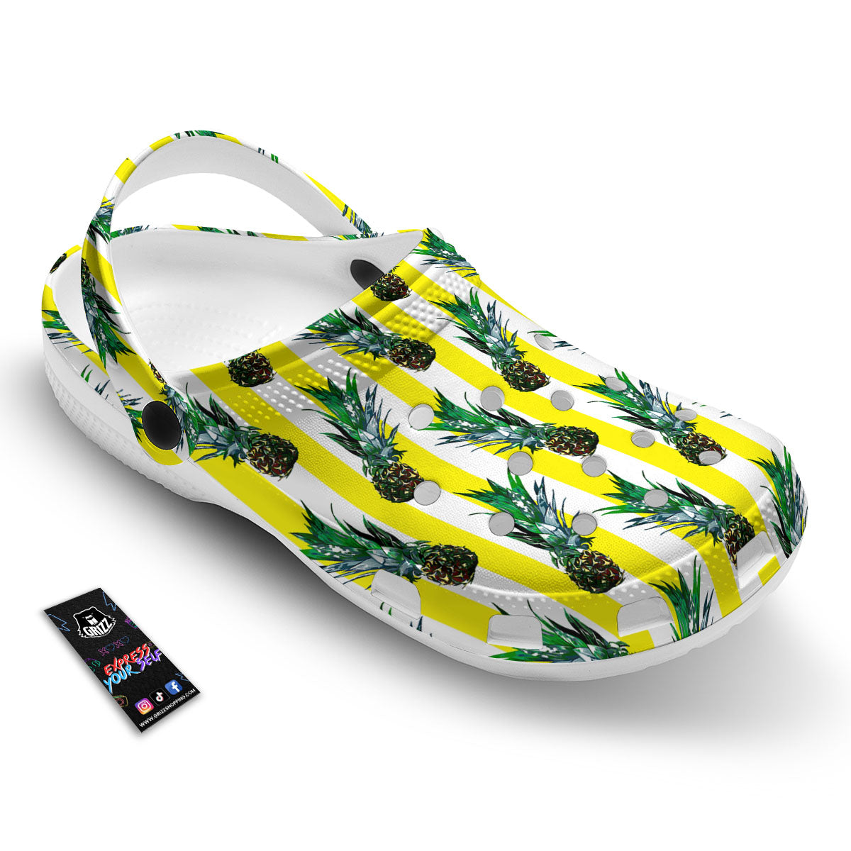 Pineapple Striped Yellow Print Pattern Clog-grizzshop