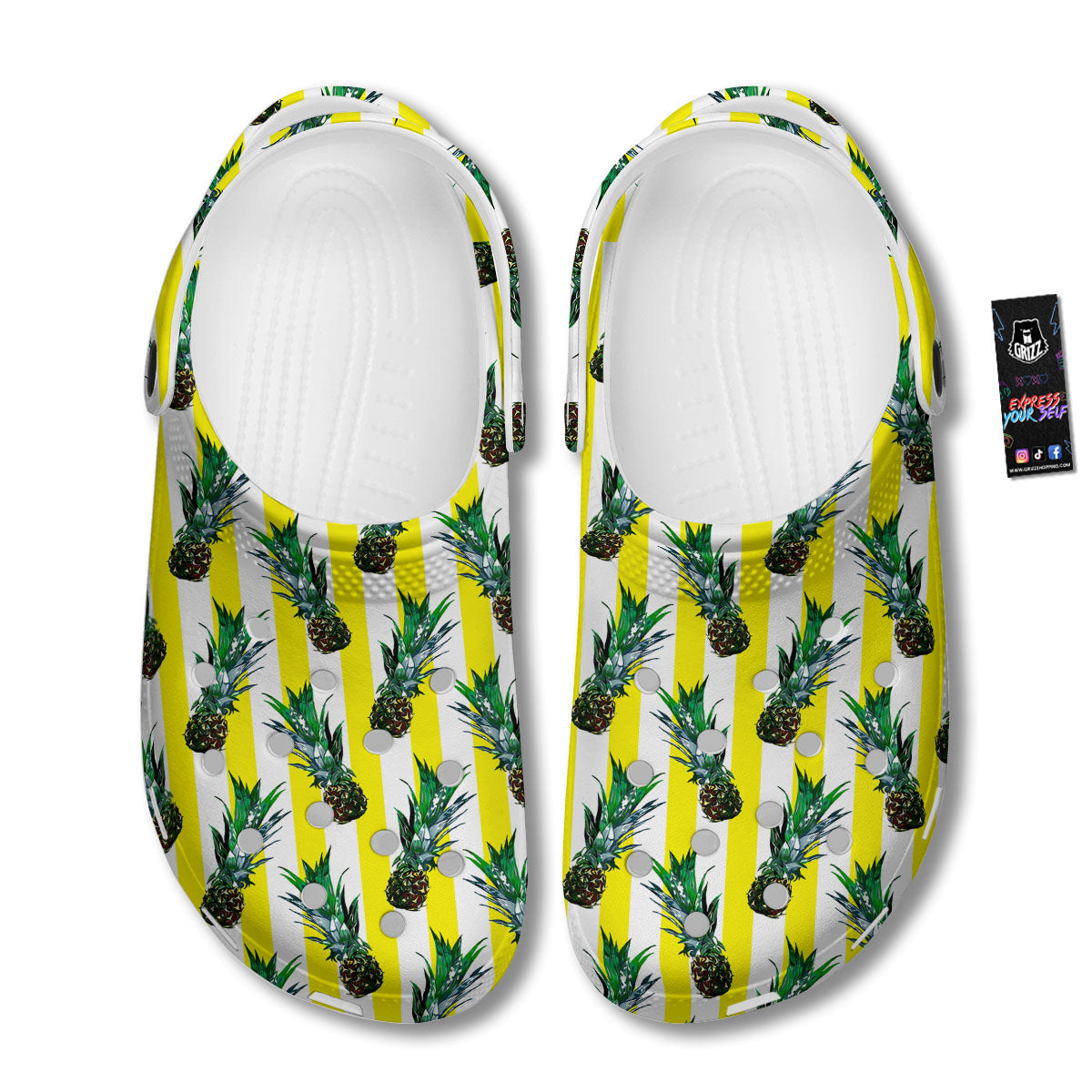 Pineapple Striped Yellow Print Pattern Clog-grizzshop