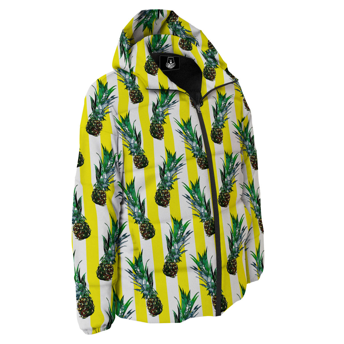 Pineapple Striped Yellow Print Pattern Down Jacket-grizzshop