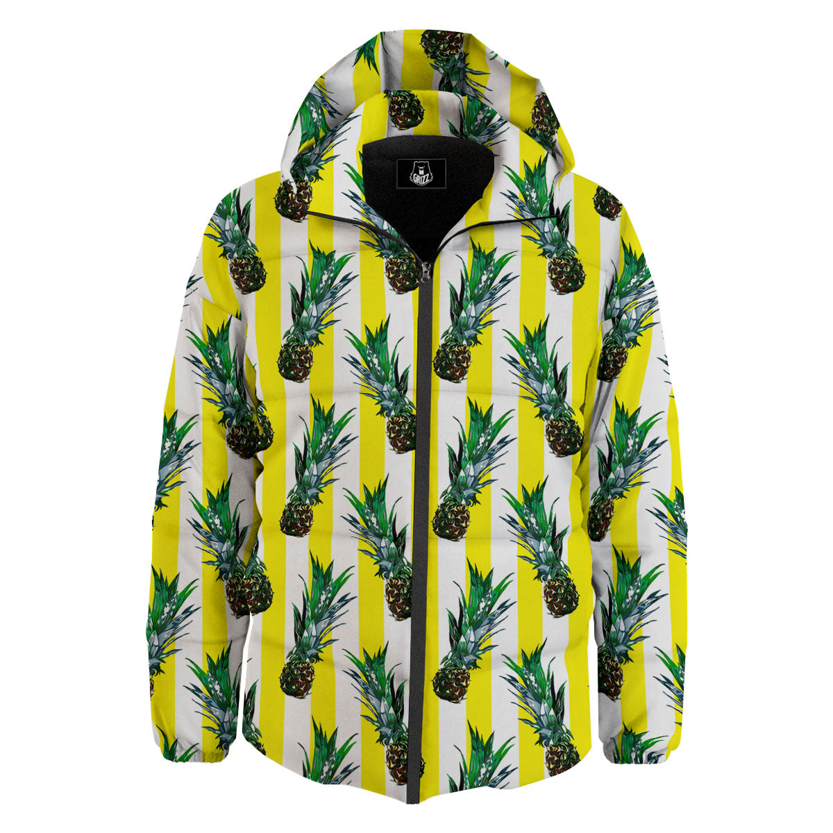 Pineapple Striped Yellow Print Pattern Down Jacket-grizzshop