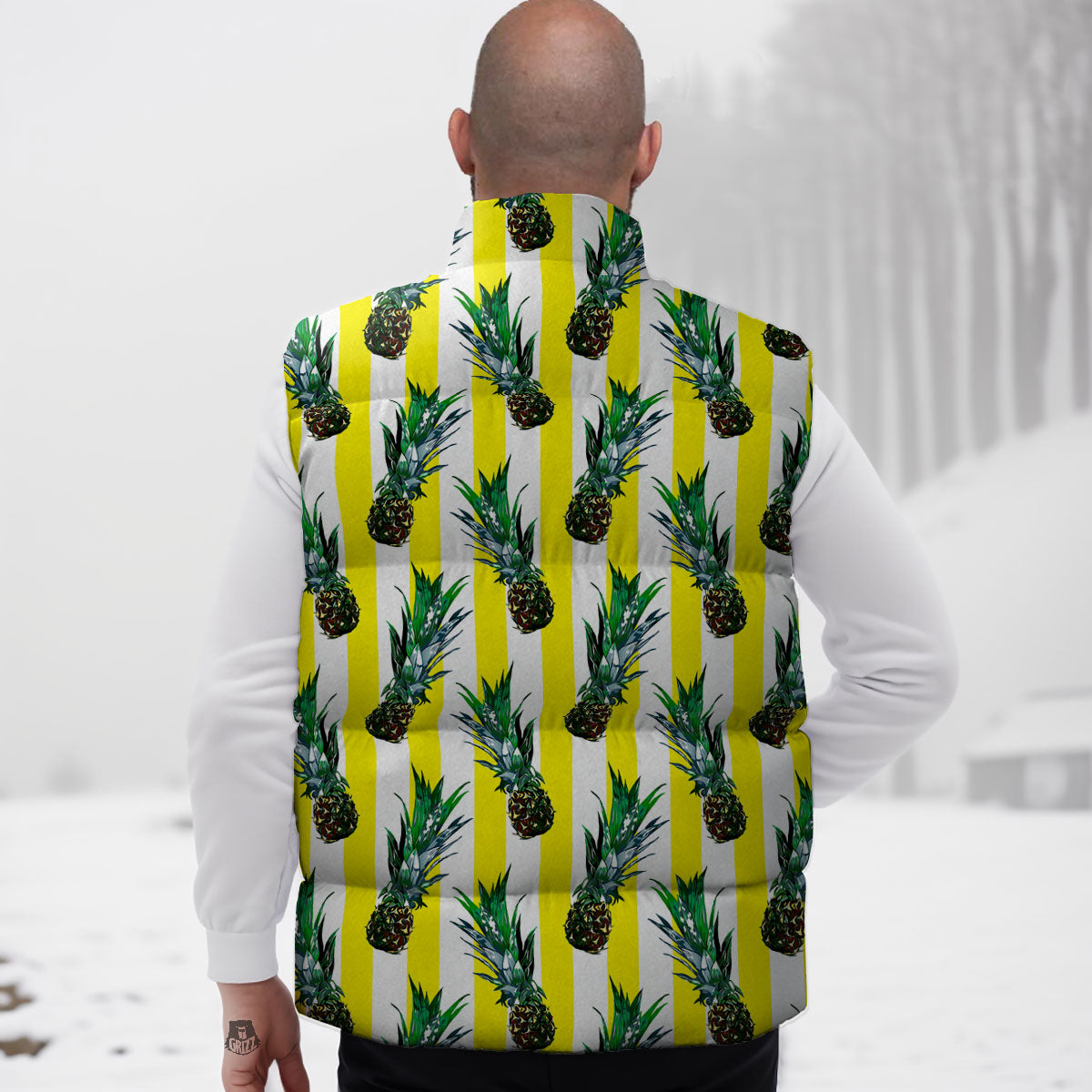 Pineapple Striped Yellow Print Pattern Down Vest