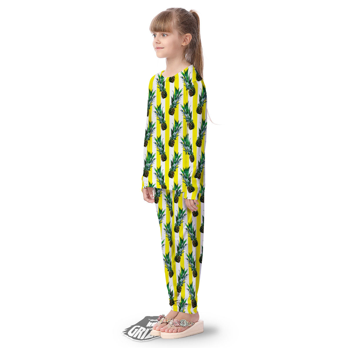 Pineapple Striped Yellow Print Pattern Kid's Pajamas-grizzshop