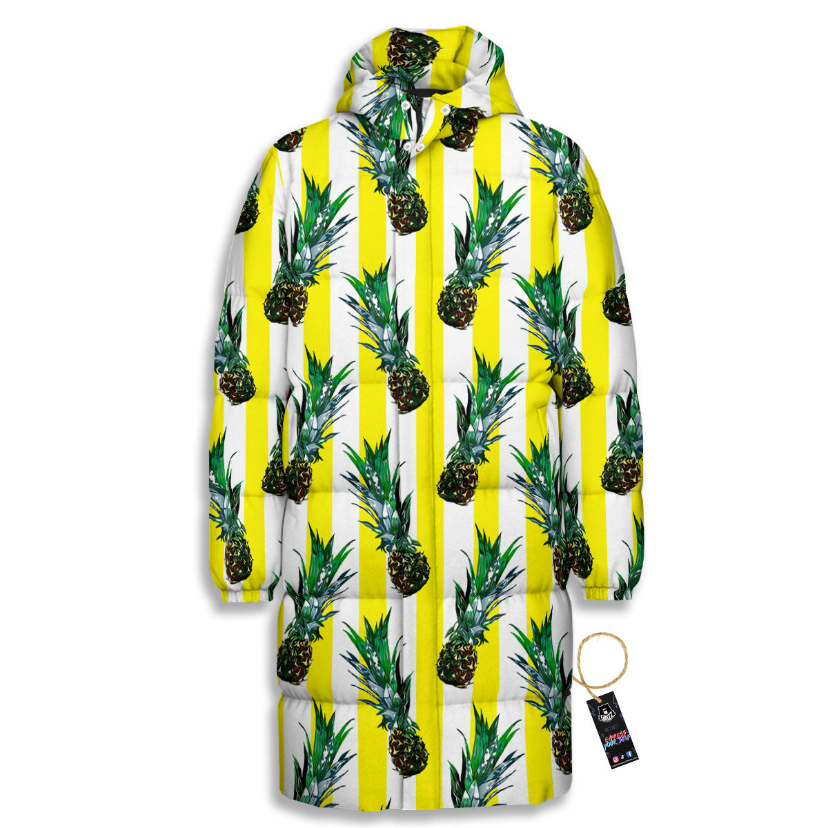Pineapple Striped Yellow Print Pattern Long Down Jacket-grizzshop