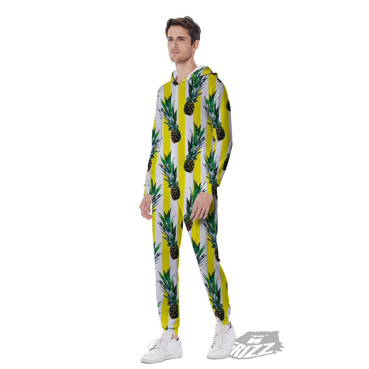 Pineapple Striped Yellow Print Pattern Men's Jumpsuit-grizzshop