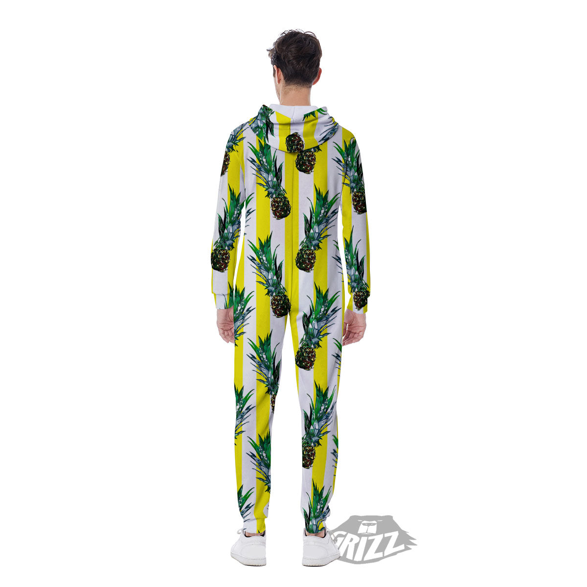 Pineapple Striped Yellow Print Pattern Men's Jumpsuit-grizzshop