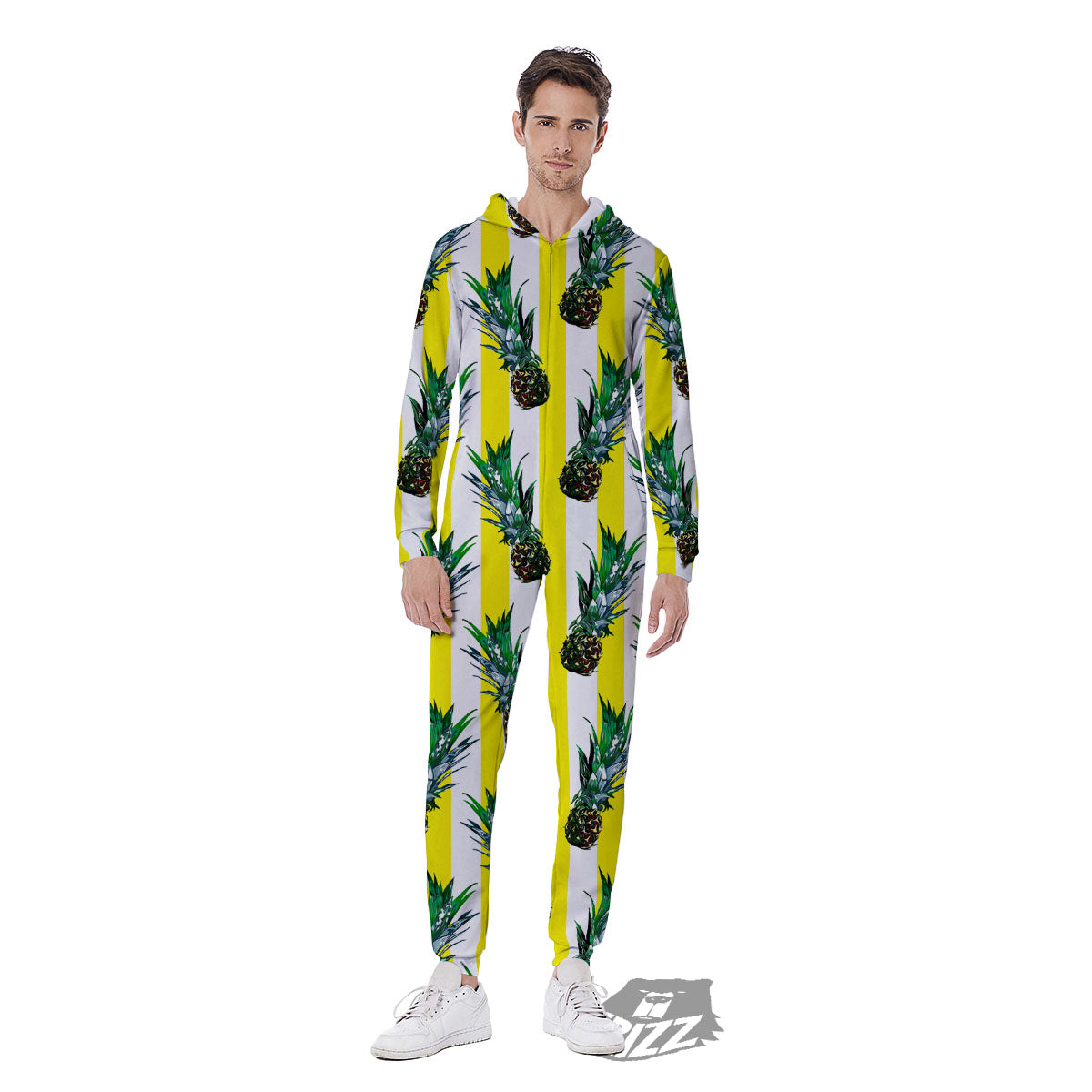 Pineapple Striped Yellow Print Pattern Men's Jumpsuit-grizzshop