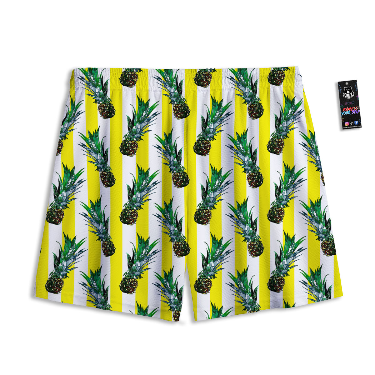 Pineapple Striped Yellow Print Pattern Mesh Shorts