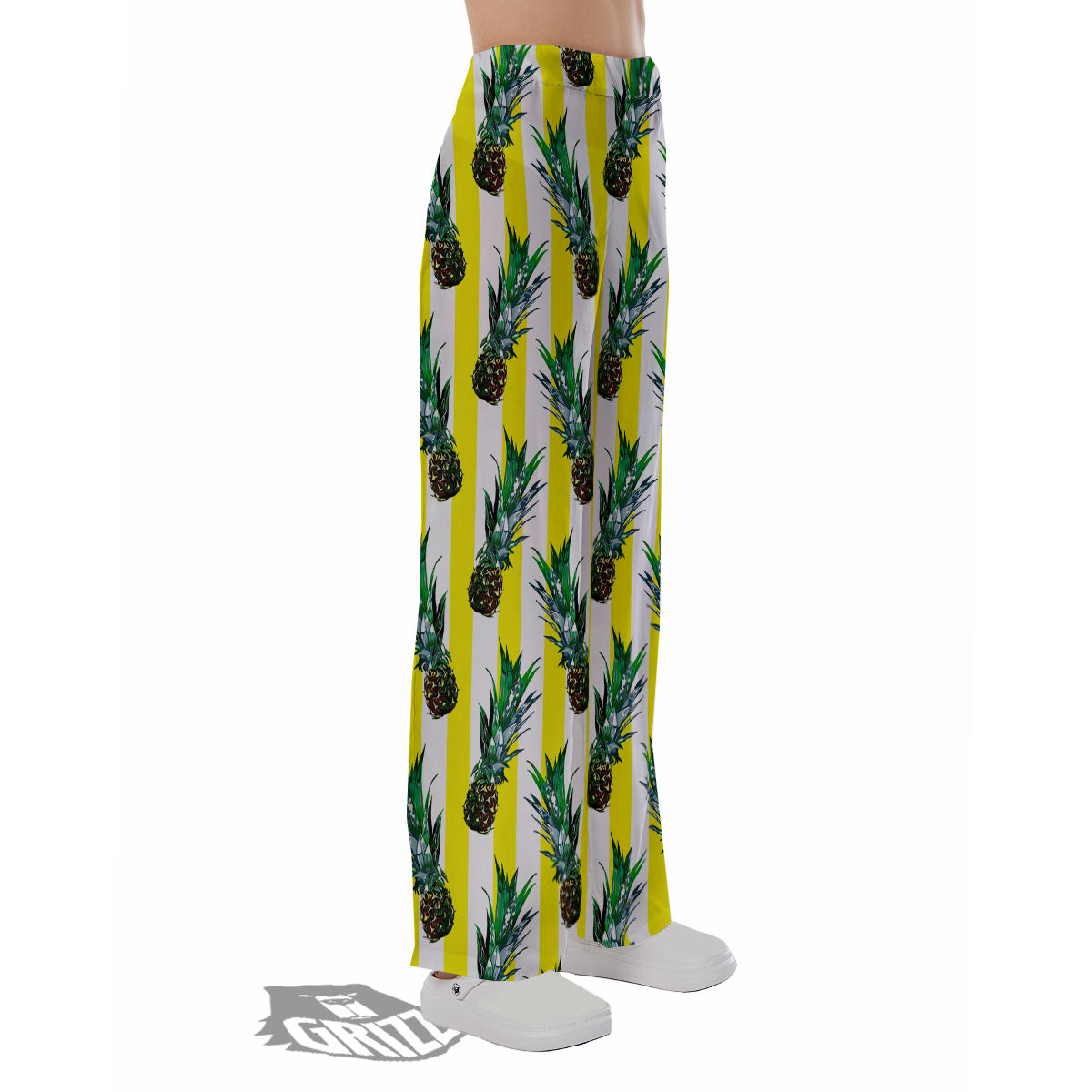 Pineapple Striped Yellow Print Pattern Pajama Pants-grizzshop