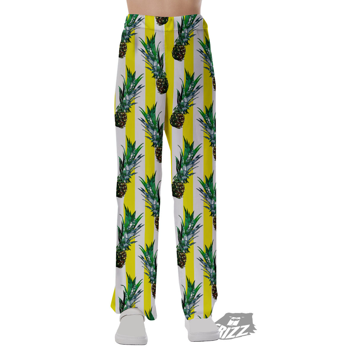 Pineapple Striped Yellow Print Pattern Pajama Pants-grizzshop