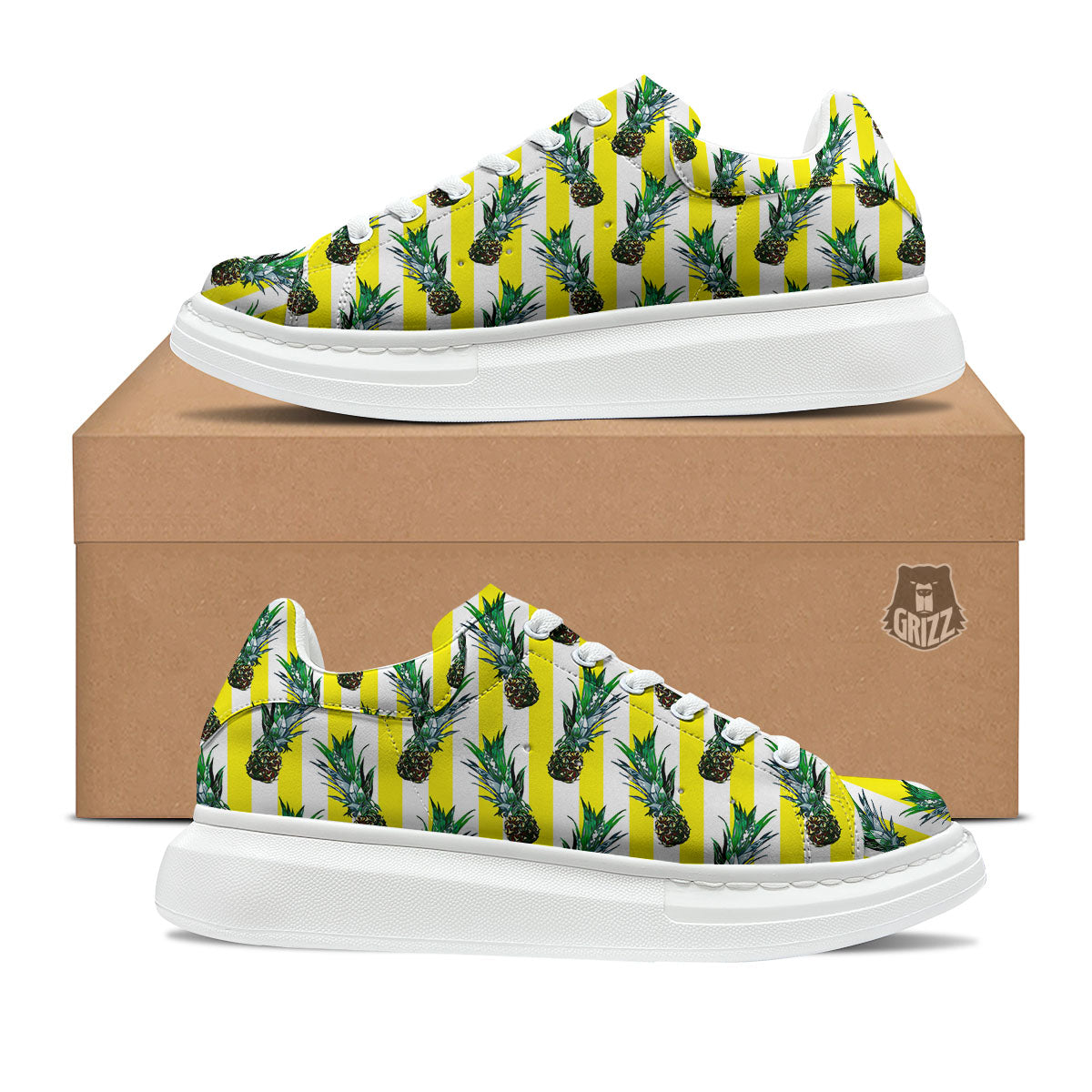 Pineapple Striped Yellow Print Pattern Platform Shoes-grizzshop