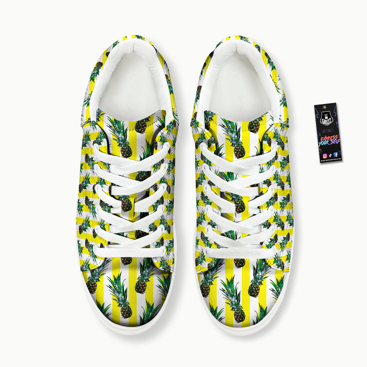 Pineapple Striped Yellow Print Pattern Platform Shoes-grizzshop