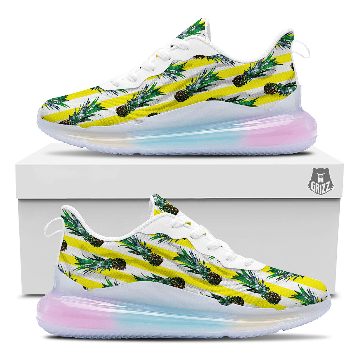 Pineapple Striped Yellow Print Pattern Running Sneakers-grizzshop