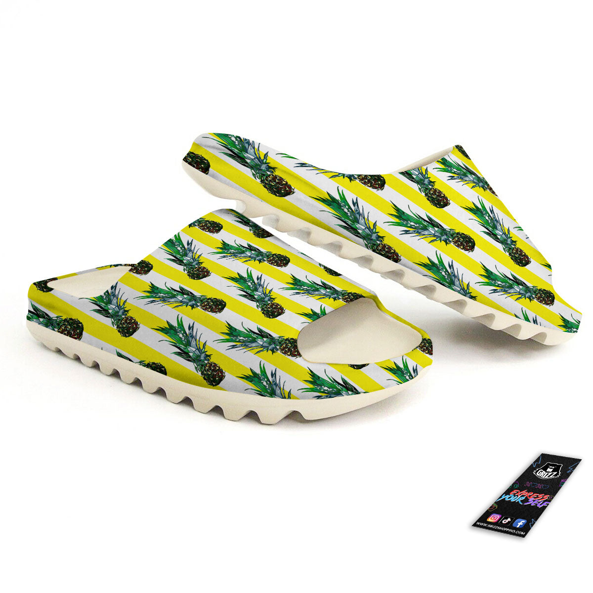 Pineapple Striped Yellow Print Pattern Sandals-grizzshop
