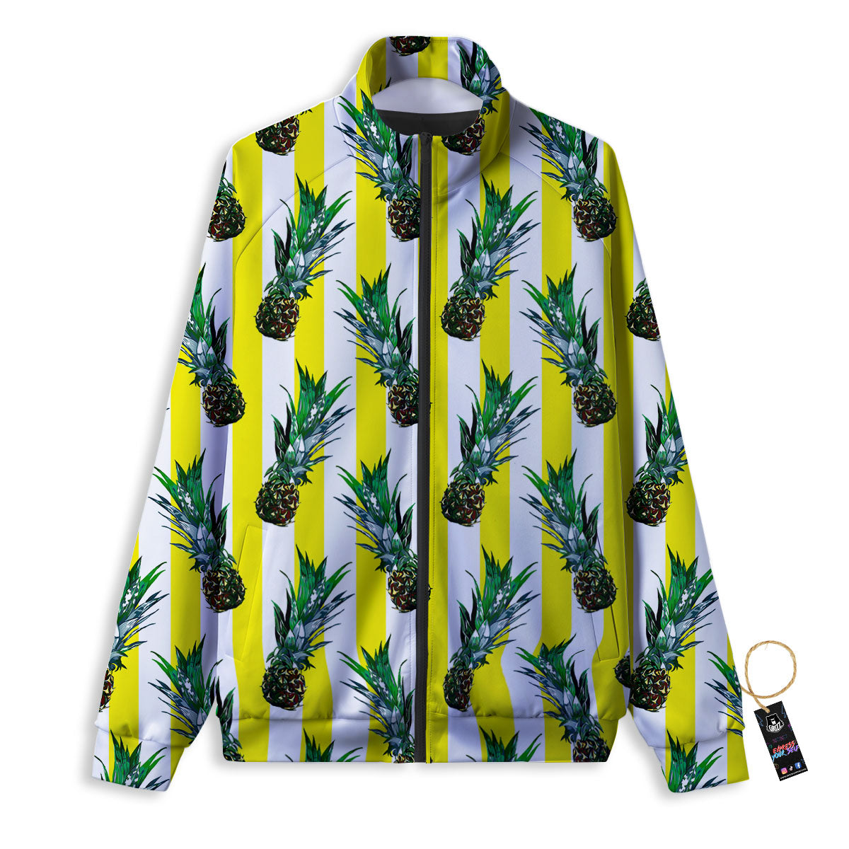 Pineapple Striped Yellow Print Pattern Track Jacket-grizzshop