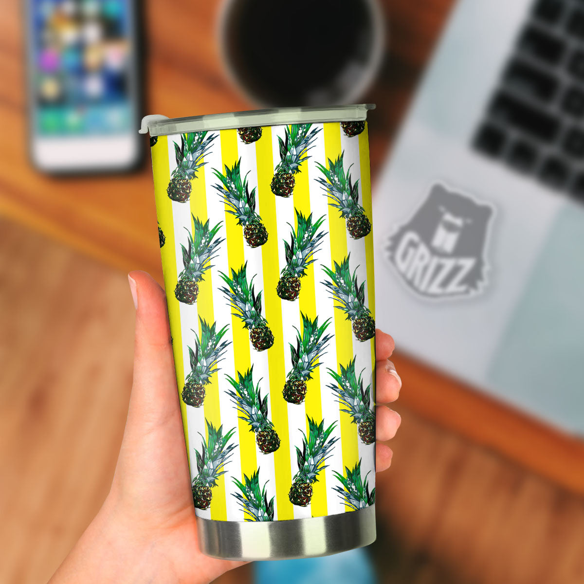 Pineapple Striped Yellow Print Pattern Tumbler-grizzshop