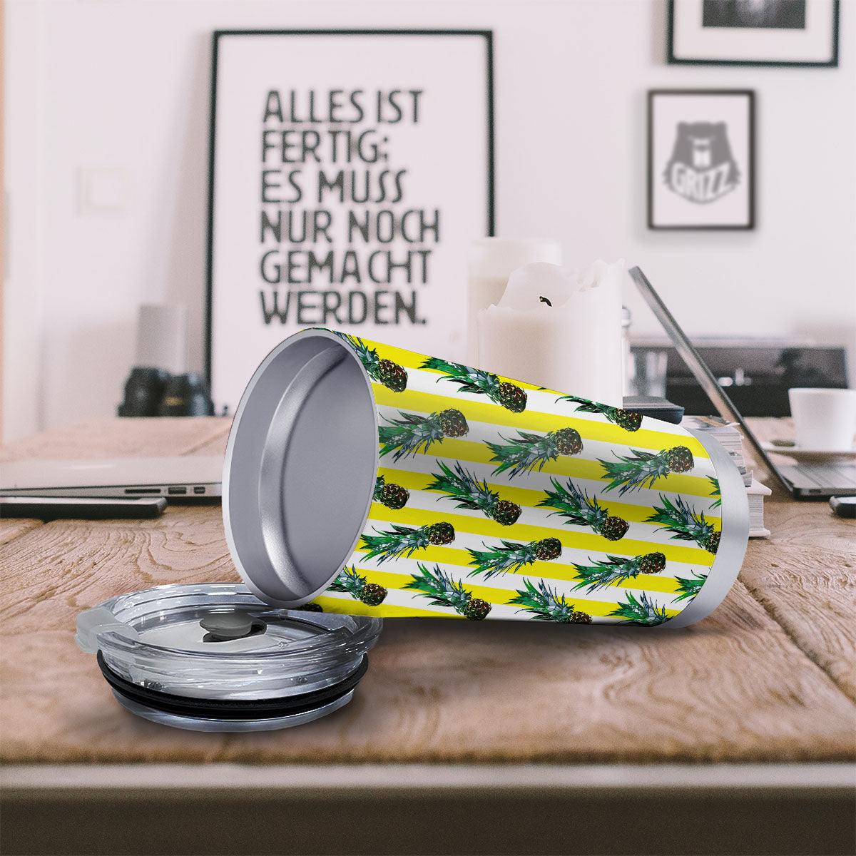 Pineapple Striped Yellow Print Pattern Tumbler-grizzshop