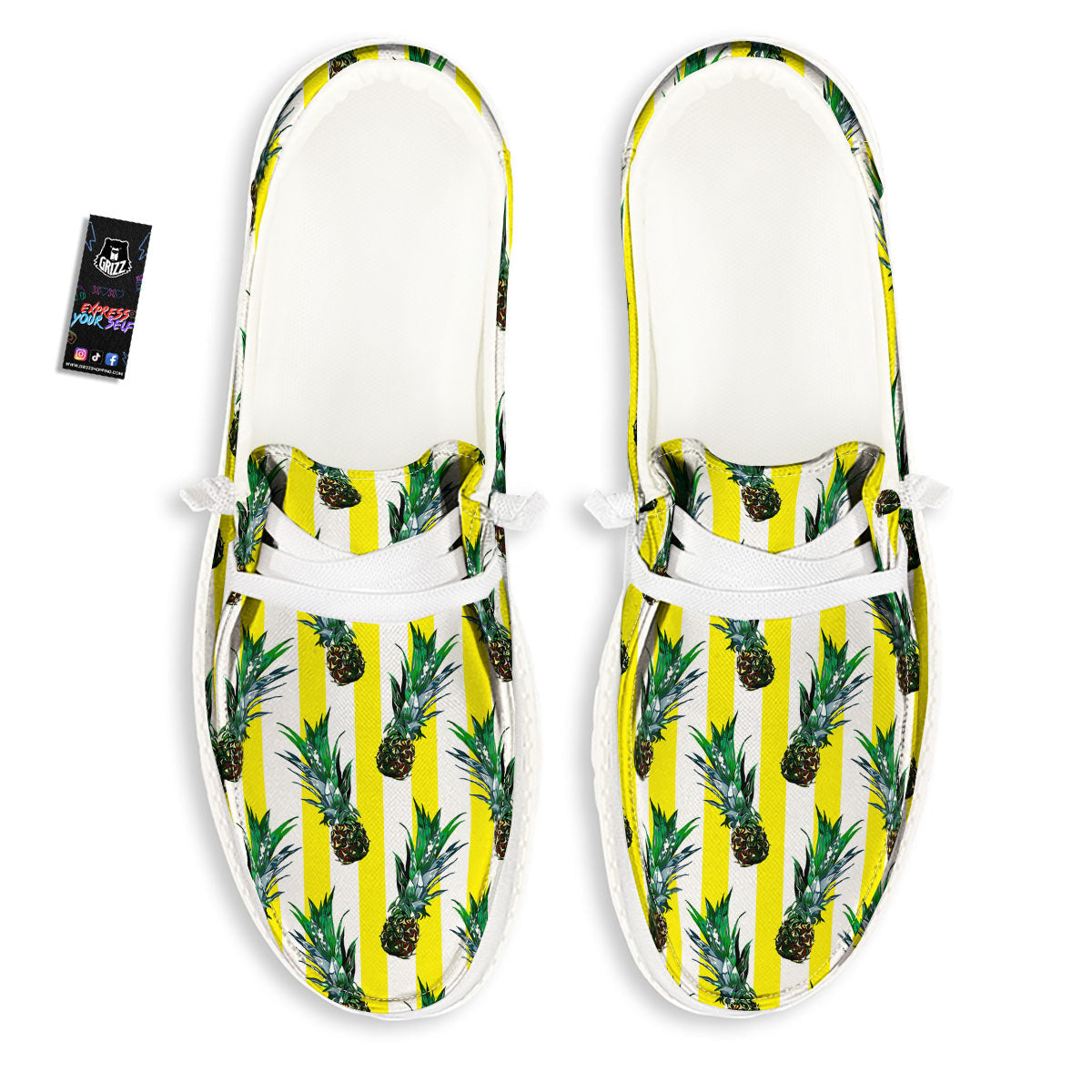 Pineapple Striped Yellow Print Pattern White Loafers-grizzshop