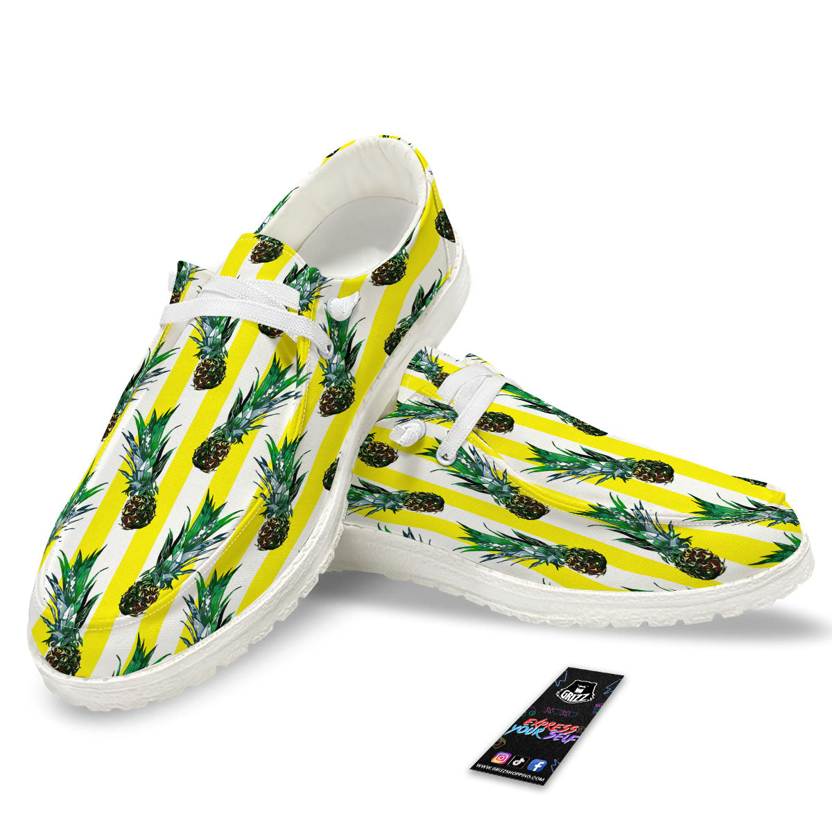 Pineapple Striped Yellow Print Pattern White Loafers-grizzshop