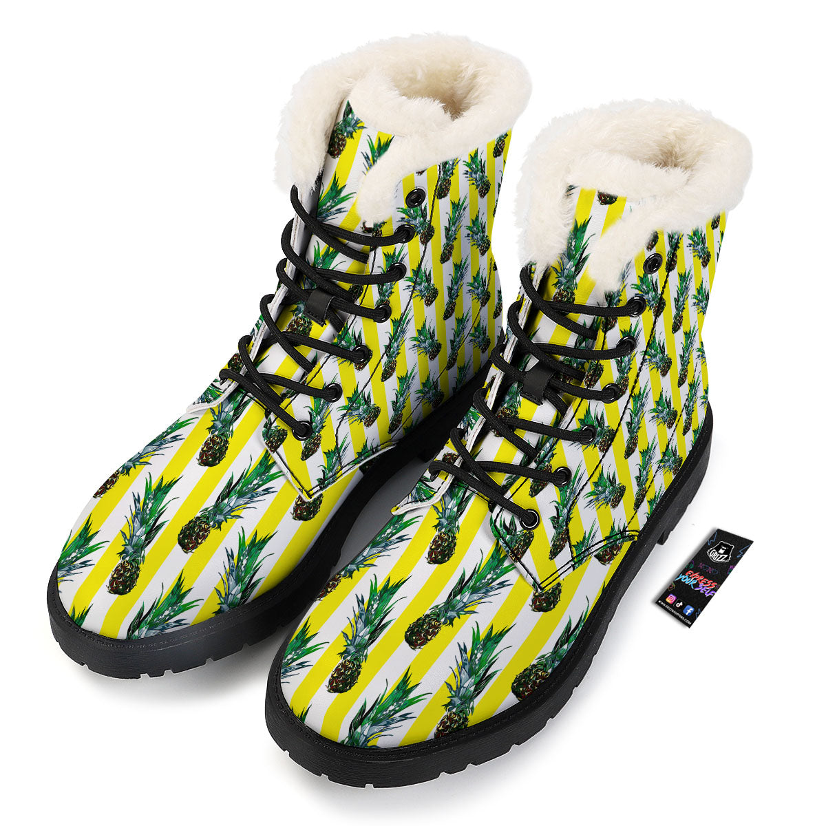 Pineapple Striped Yellow Print Pattern Winter Boots-grizzshop