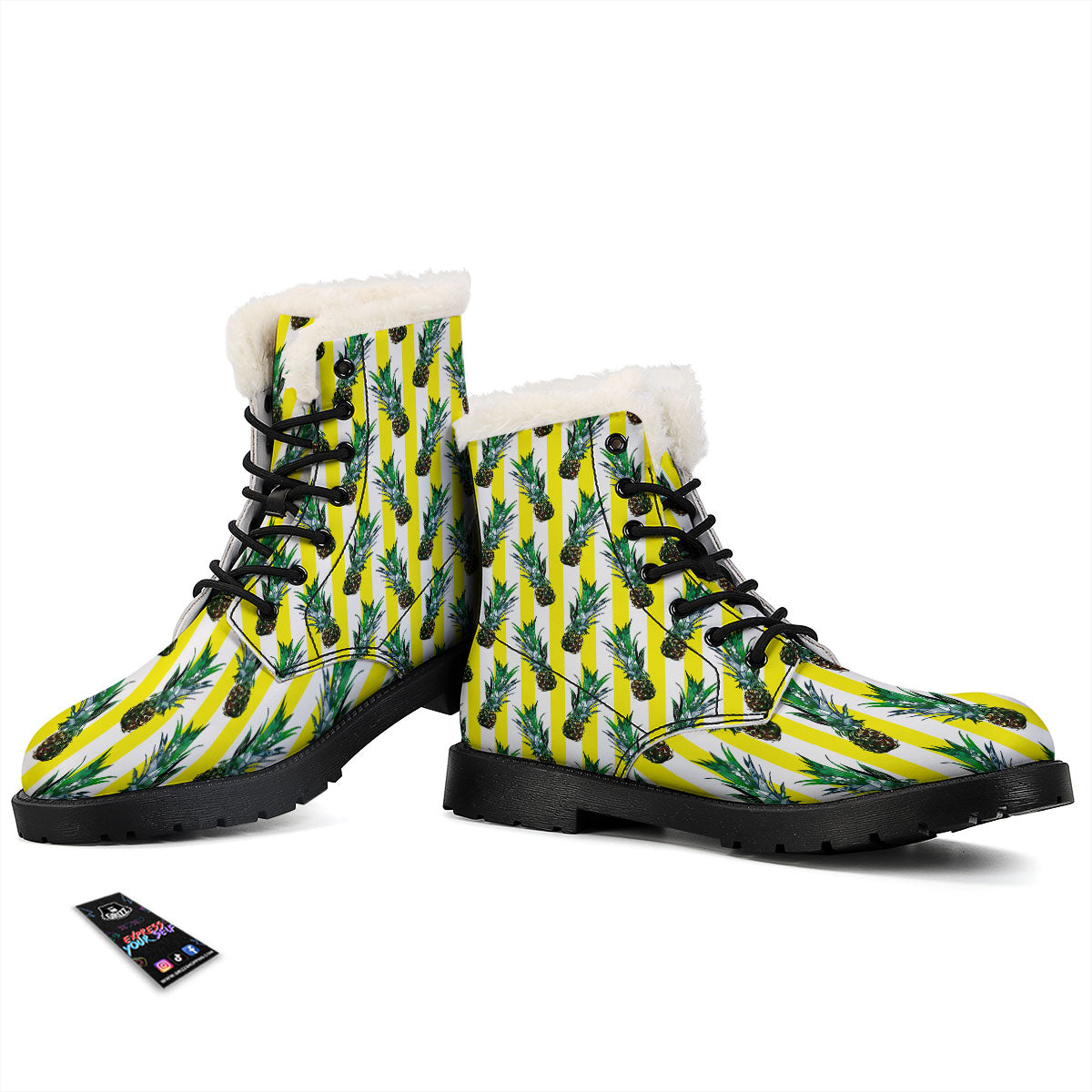 Pineapple Striped Yellow Print Pattern Winter Boots-grizzshop