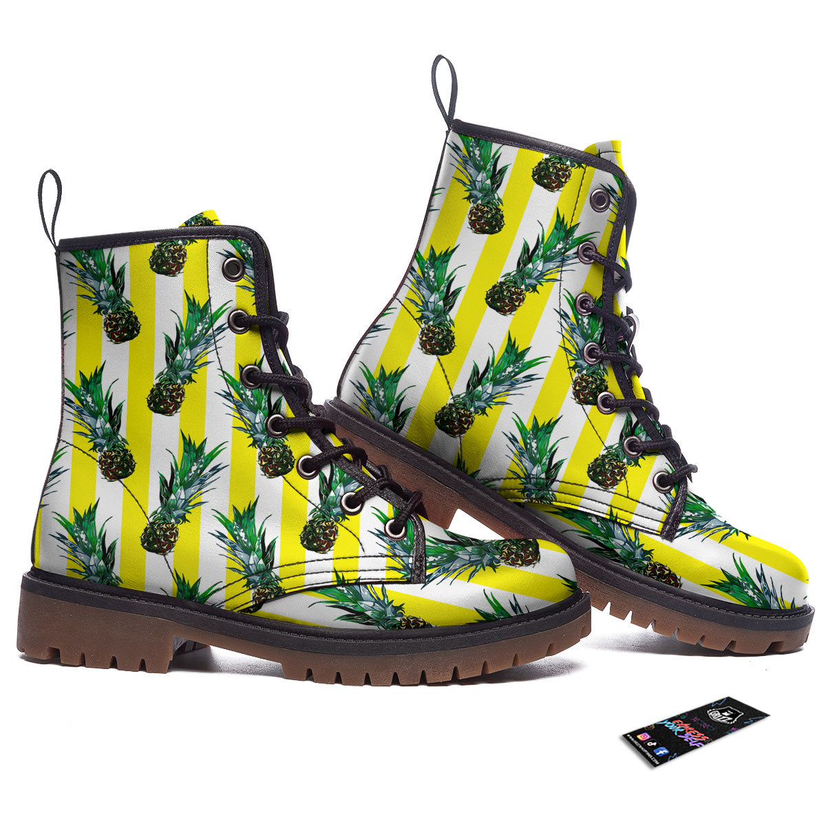 Pineapple Striped Yellow Print Pattern Work Boots-grizzshop