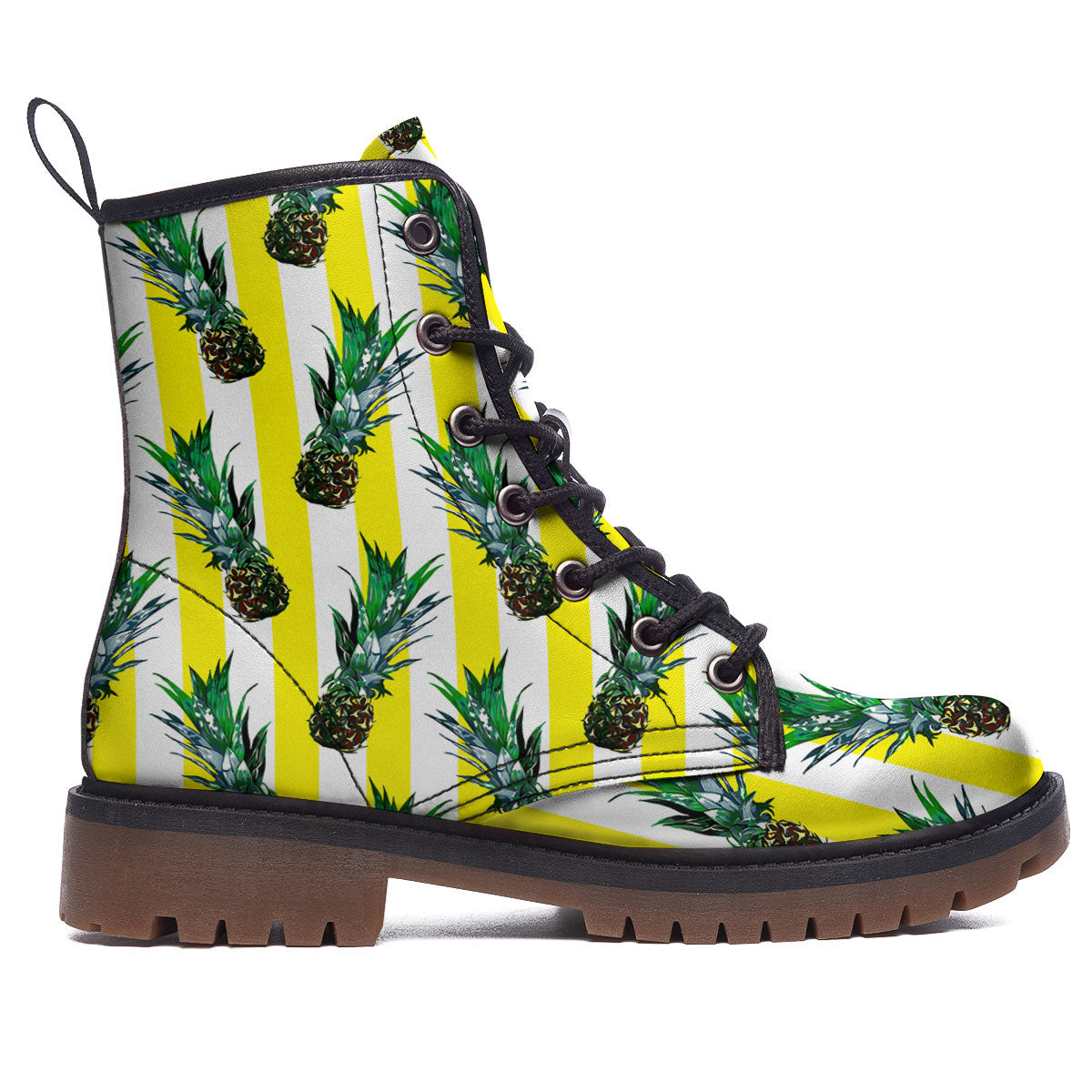 Pineapple Striped Yellow Print Pattern Work Boots-grizzshop