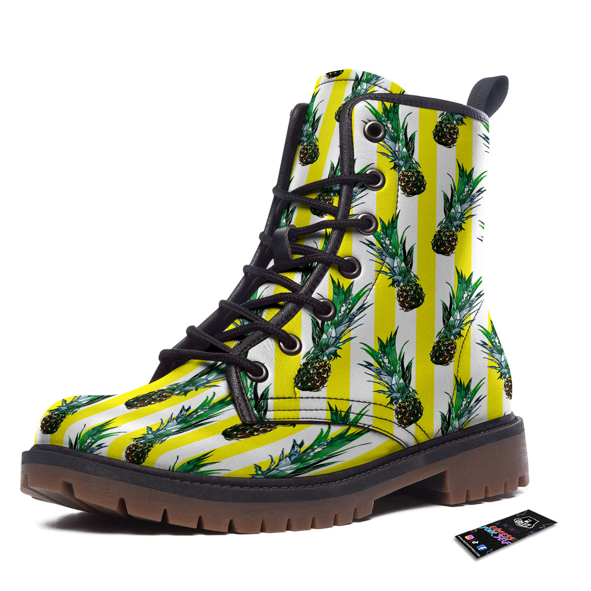 Pineapple Striped Yellow Print Pattern Work Boots-grizzshop
