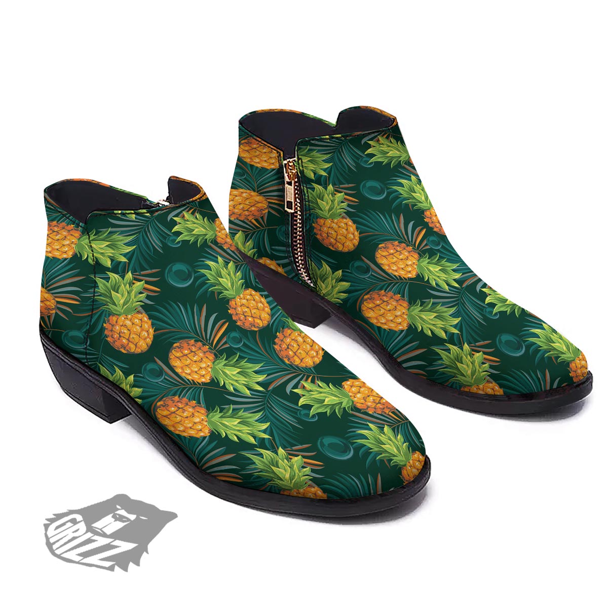 Pineapple Summer Print Pattern Ankle Boots-grizzshop