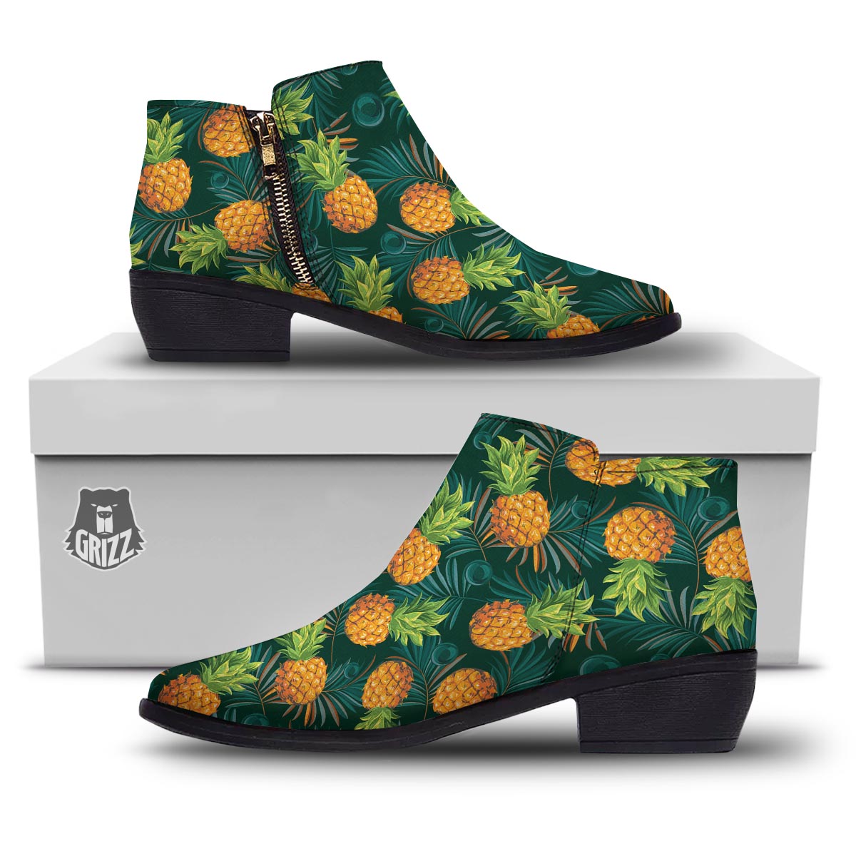 Pineapple Summer Print Pattern Ankle Boots-grizzshop