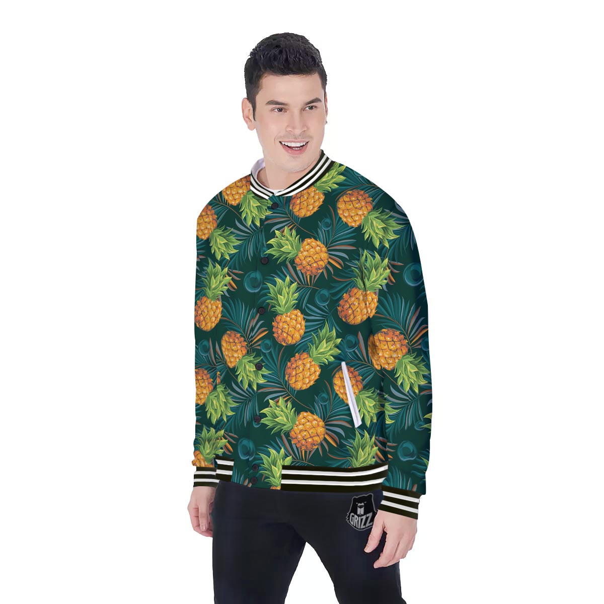 Pineapple Summer Print Pattern Baseball Jacket-grizzshop