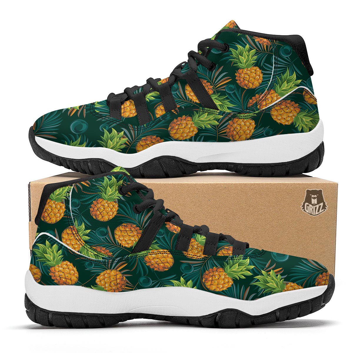 Pineapple Summer Print Pattern Black Bball Shoes-grizzshop