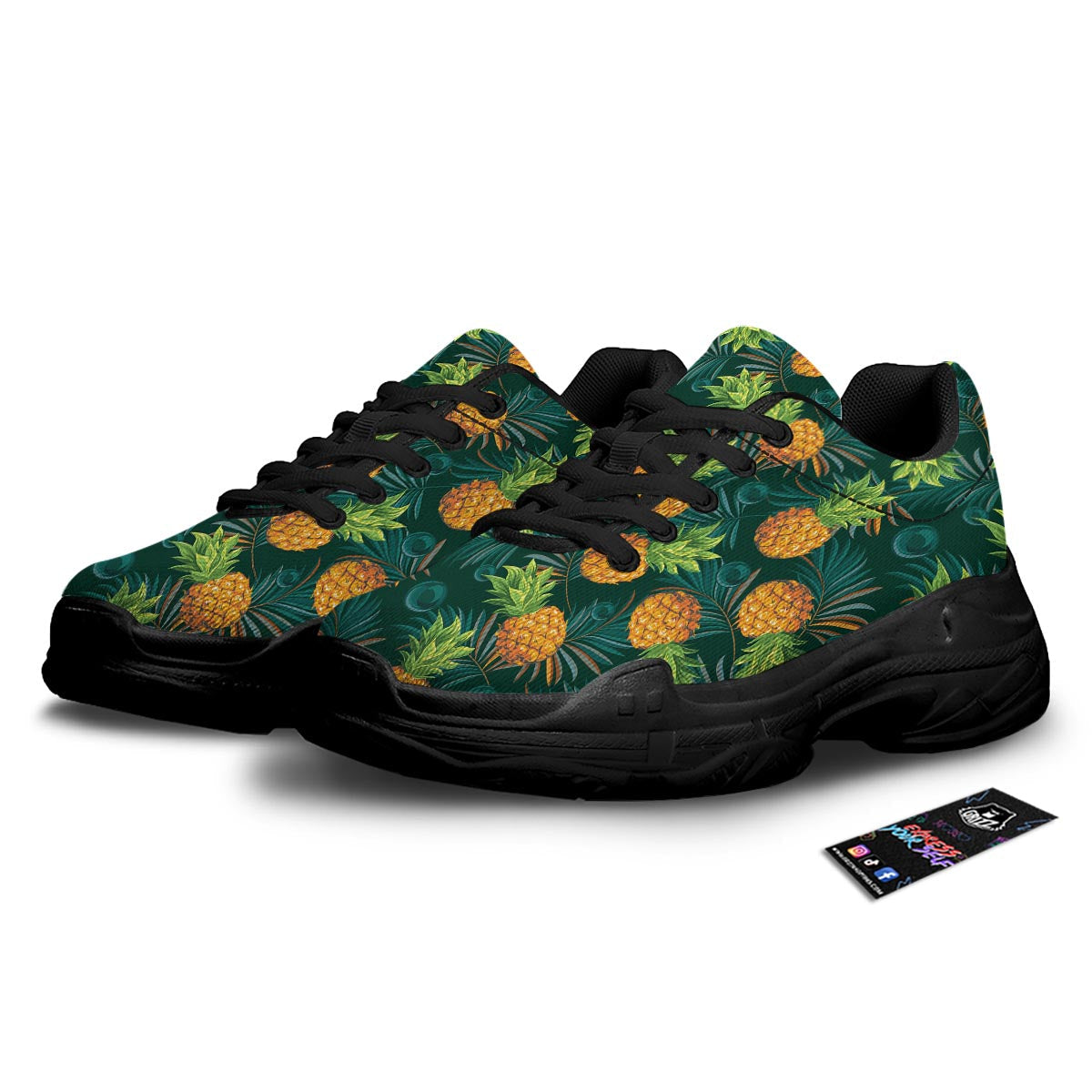 Pineapple Summer Print Pattern Black Chunky Shoes-grizzshop