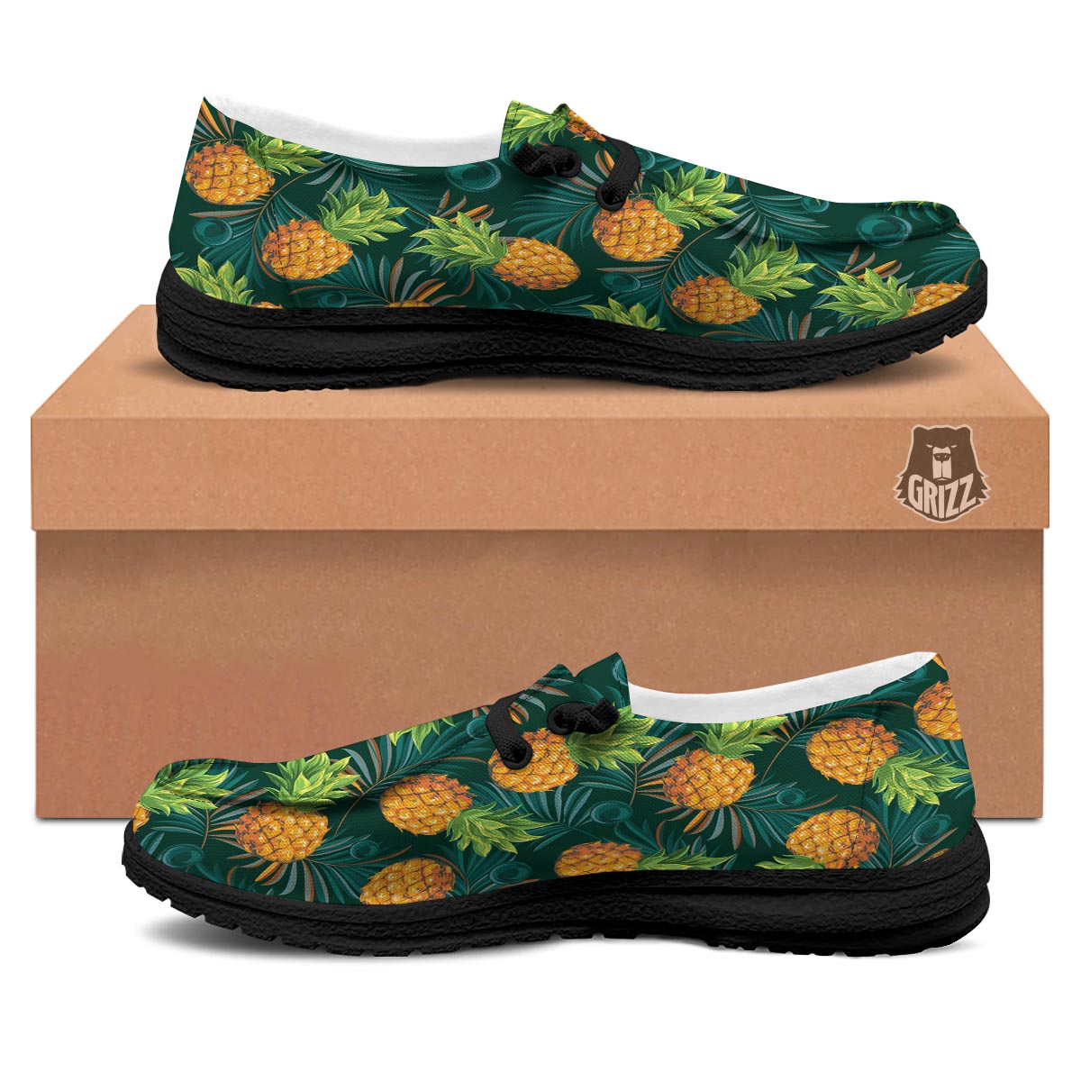 Pineapple Summer Print Pattern Black Loafers-grizzshop