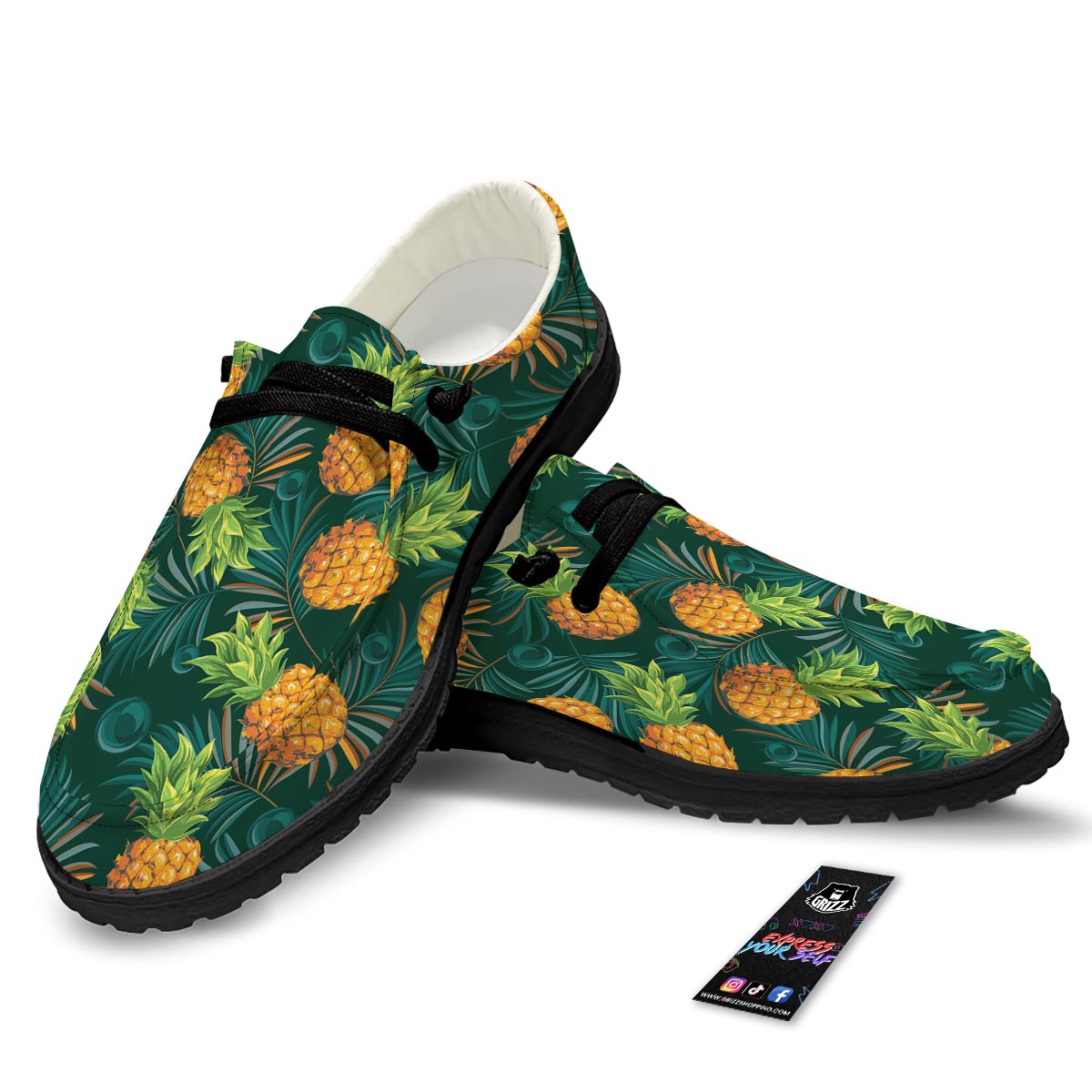 Pineapple Summer Print Pattern Black Loafers-grizzshop