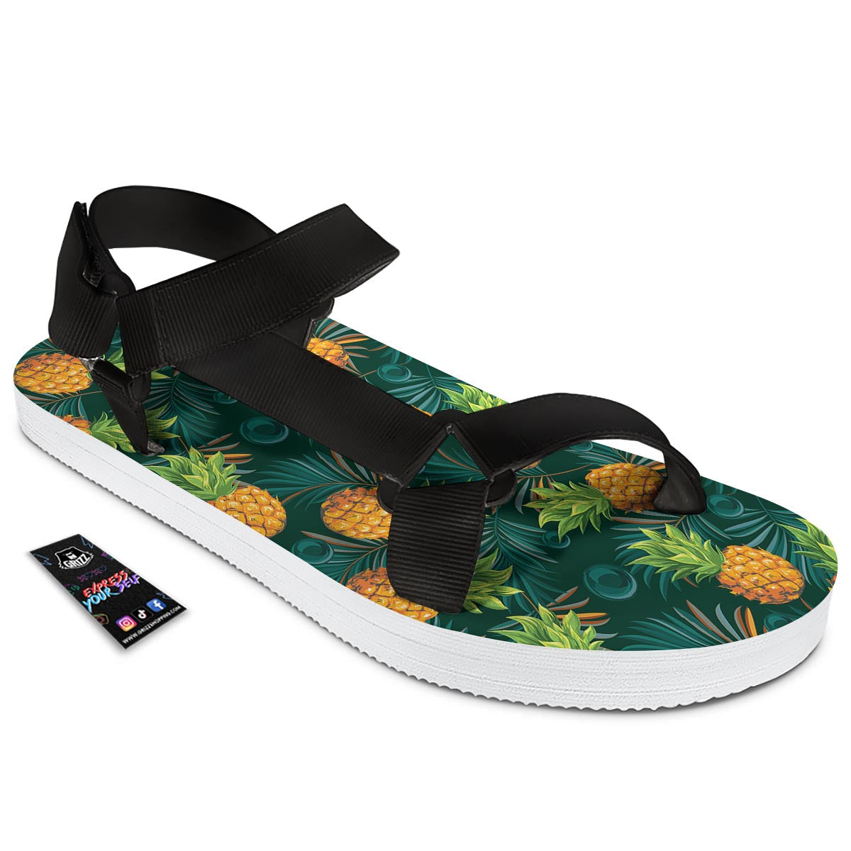 Pineapple Summer Print Pattern Black Open Toe Sandals-grizzshop