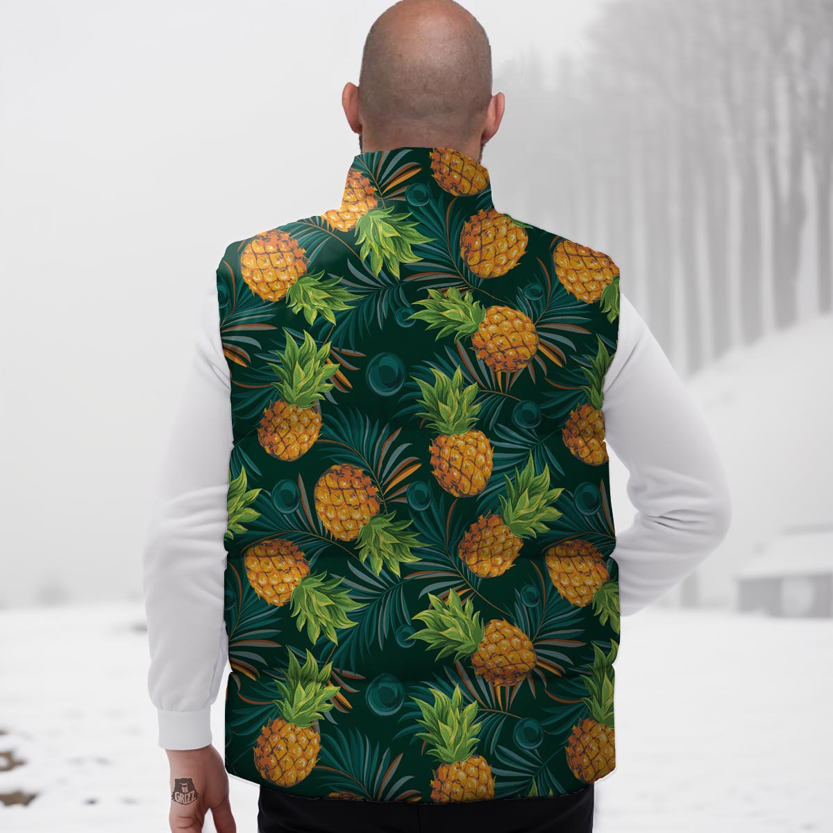 Pineapple Summer Print Pattern Down Vest-grizzshop