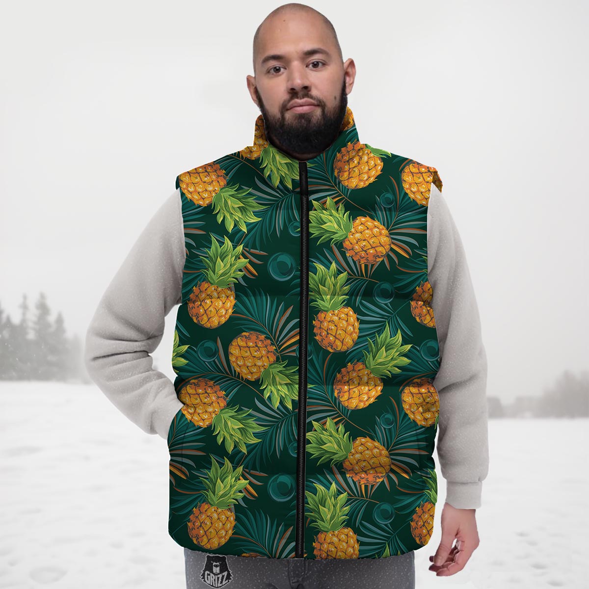 Pineapple Summer Print Pattern Down Vest-grizzshop