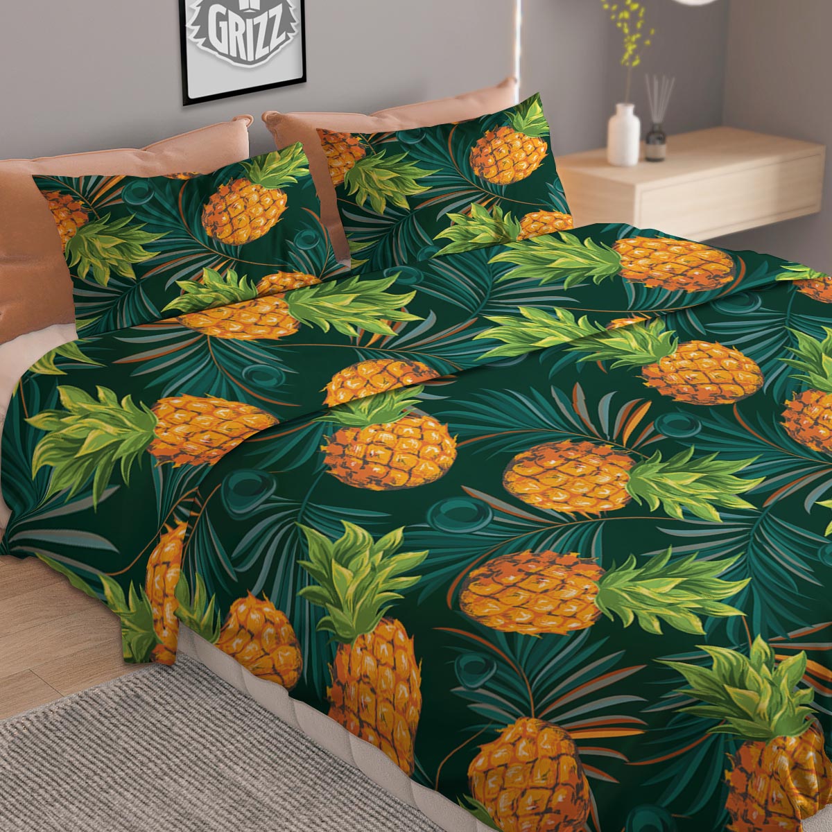 Pineapple Summer Print Pattern Duvet Cover Bedding Set-grizzshop