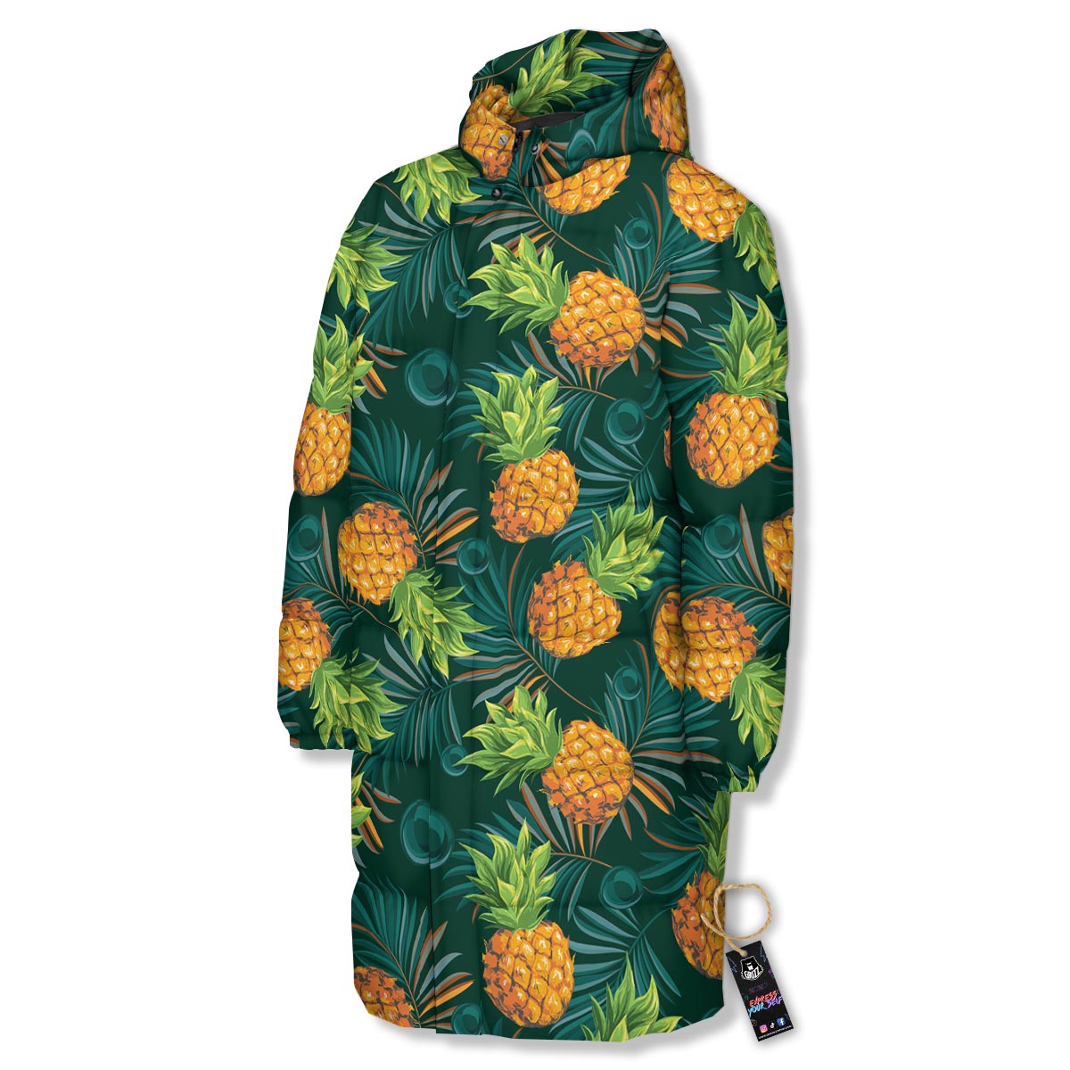 Pineapple Summer Print Pattern Long Down Jacket-grizzshop