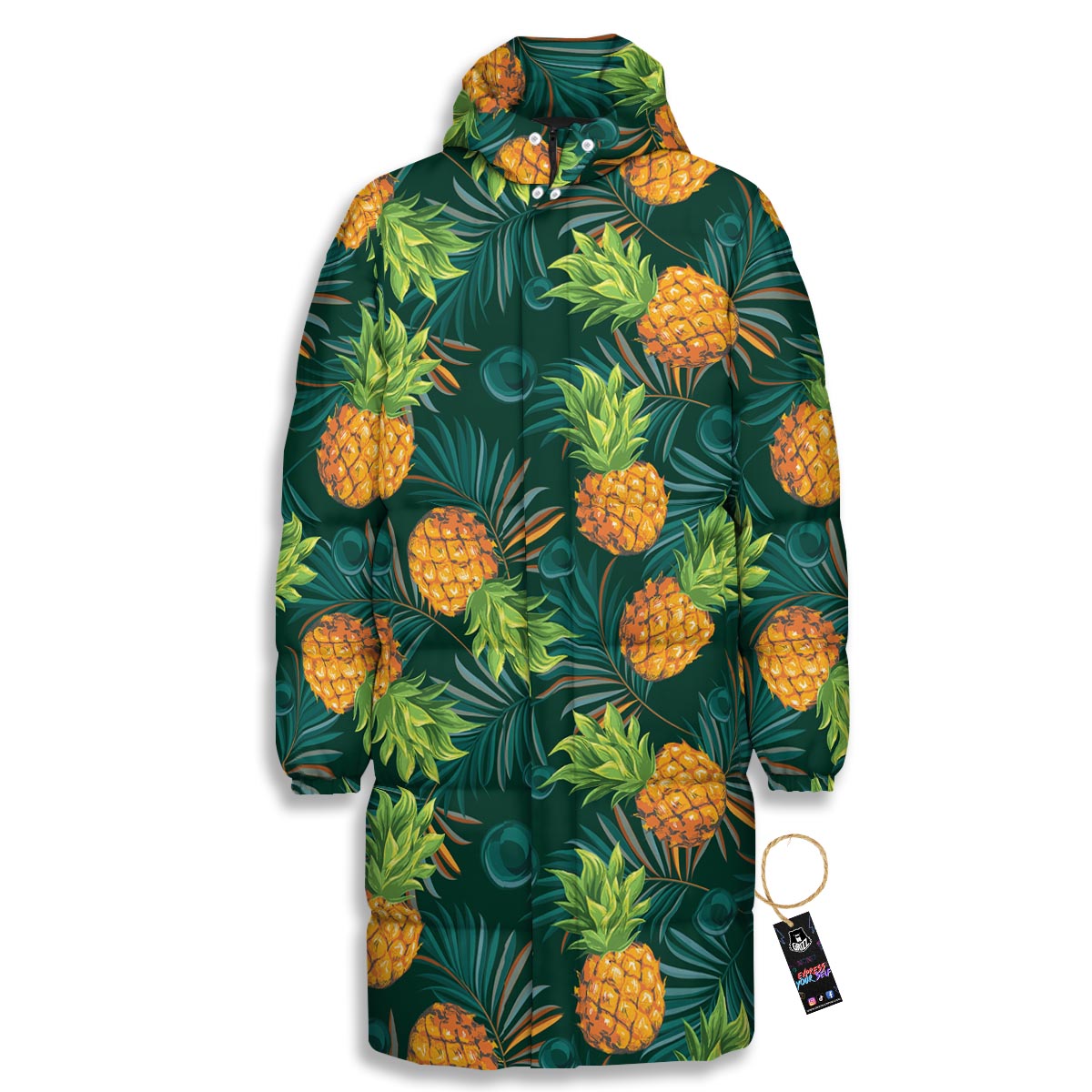 Pineapple Summer Print Pattern Long Down Jacket-grizzshop