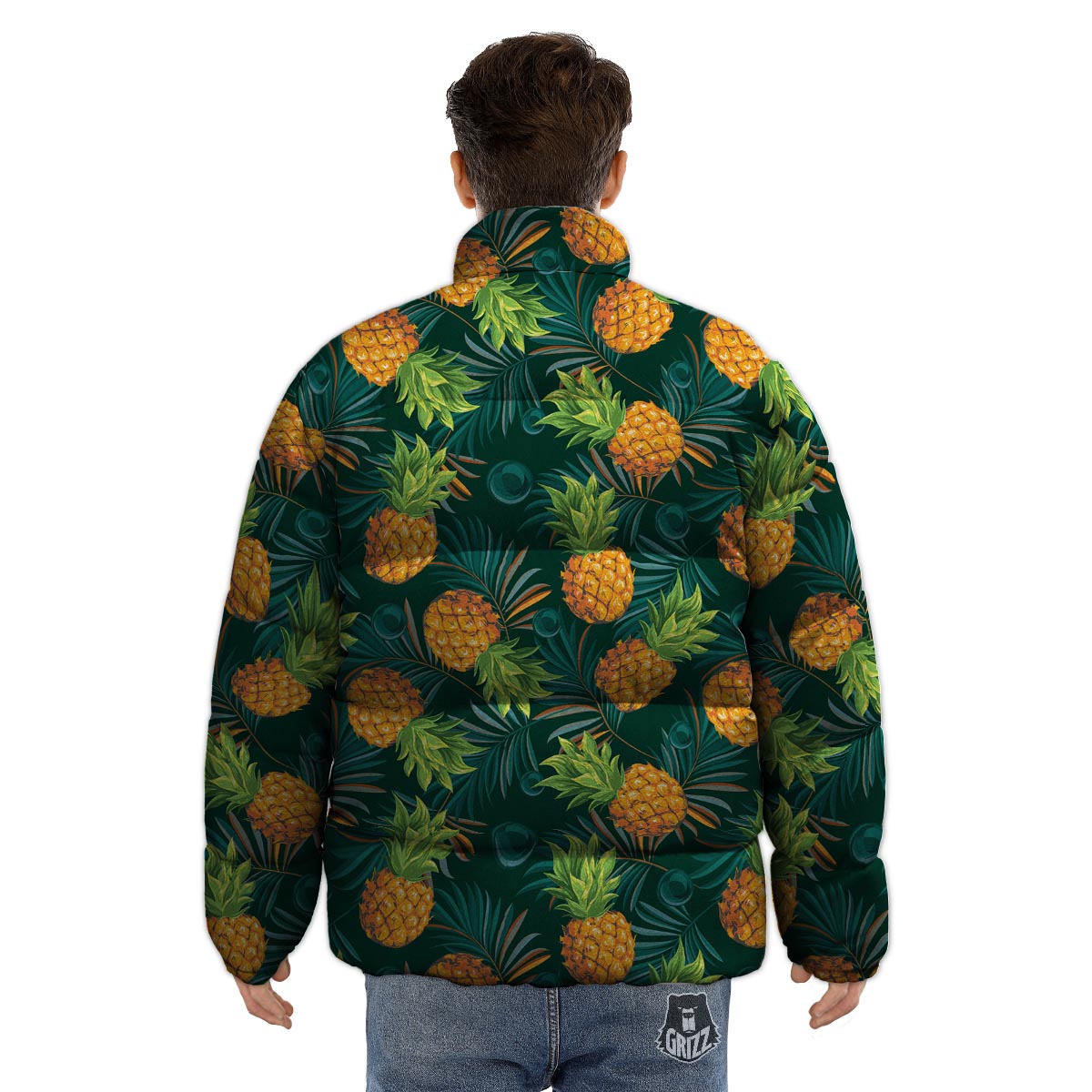 Pineapple Summer Print Pattern Puffer Jacket-grizzshop