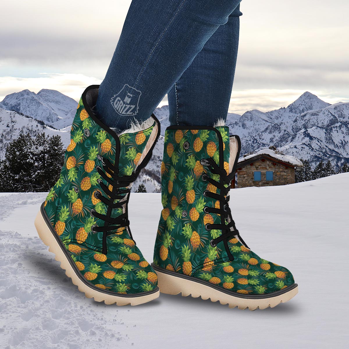Pineapple Summer Print Pattern Snow Boots-grizzshop